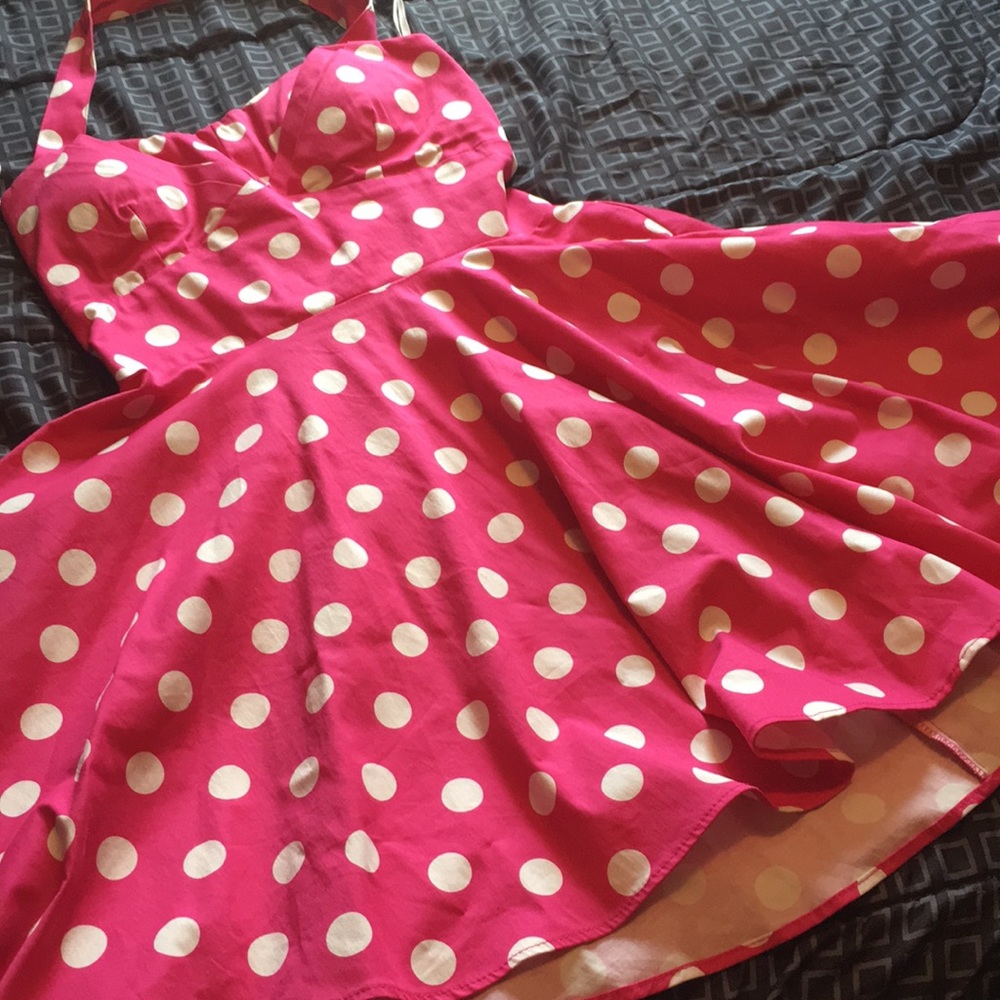 Pink polka dot swing dress from ModCloth